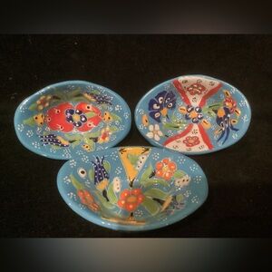 Turkish Hand Painted Vibrant Floral Ceramic Bowls - Set of 3